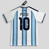 Argentina home jersey with 'Messi' and number '10' on a gray background