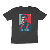 Black t-shirt with a graphic of Messi