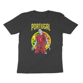 Black t-shirt with a graphic of ronaldo and 'Portugal' text on a white background