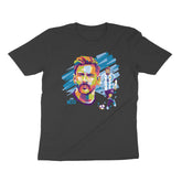 Black t-shirt with colorful graphic of Messi