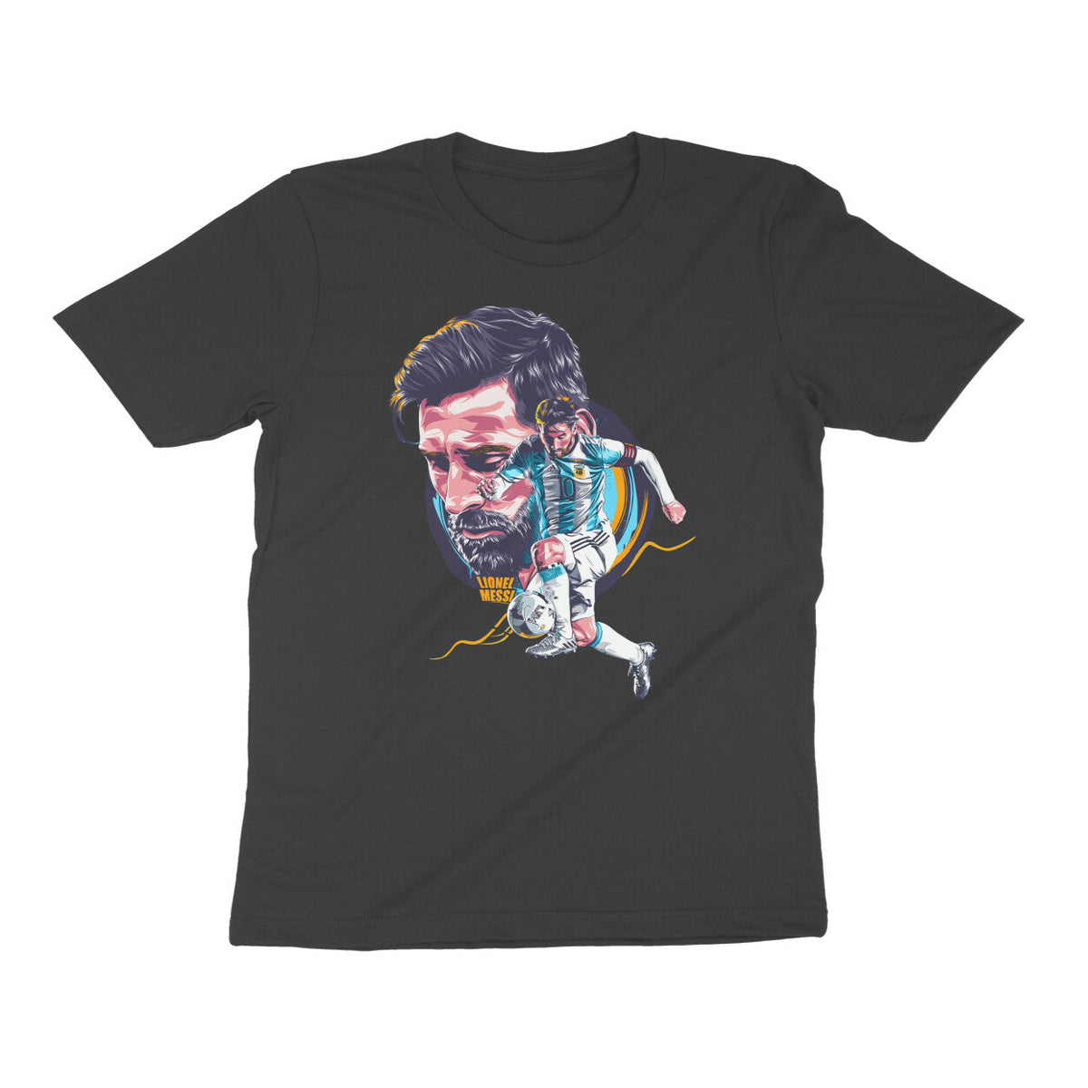 Black t-shirt with a colorful graphic of argentina on a white background