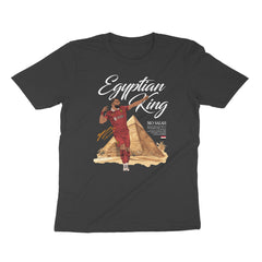Black t-shirt with 'Egyptian King' graphic design featuring Mo salah standing on a pyramid.